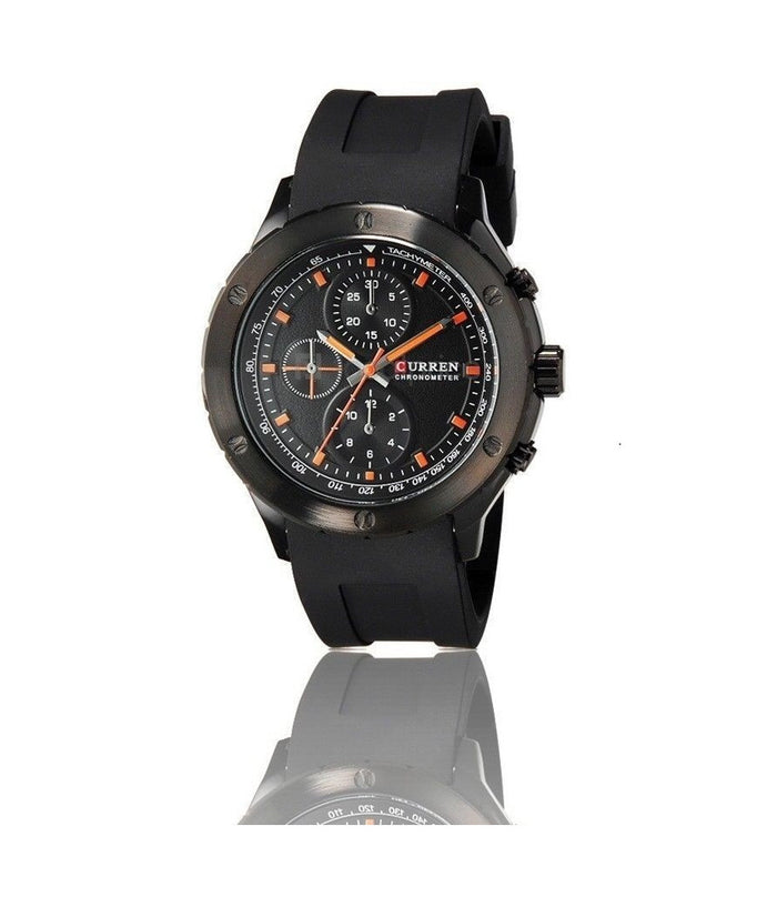 Orologio Polso Curren 8165 Uomo Sport Analogico Quarzo Nero Quad Nero         