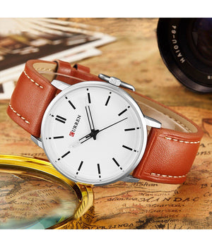 Orologio Polso Curren 8233 Uomo Analogico Quarzo Moderno Marrone Bianco         