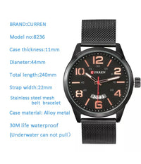 Orologio Polso Curren 8236 Uomo Analogico Quarzo Military Data Nero Bianc         