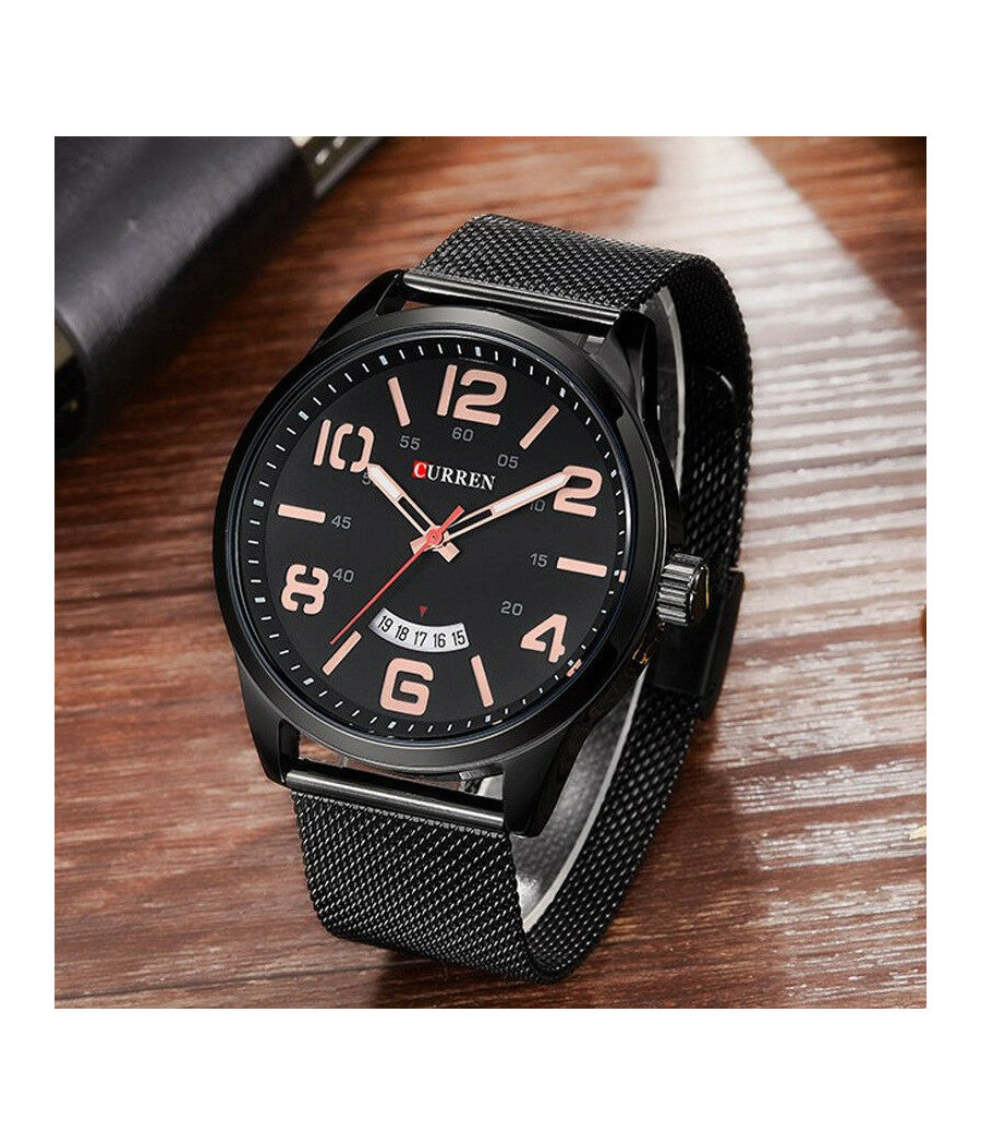 Orologio Polso Curren 8236 Uomo Analogico Quarzo Military Data Nero Oro         