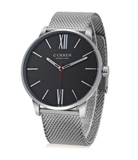 Orologio Polso Curren 8238 Uomo Analogico Quarzo Maglia Silver Quad Nero         