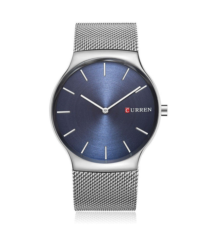 Orologio Polso Curren 8256 Uomo Analogico Quarzo Maglia Silver Quad Blu         