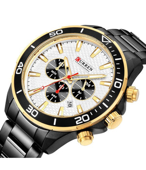 Orologio Polso Curren 8309 Uomo Analogico Quarzo Moderno Nero Quad Bianco         