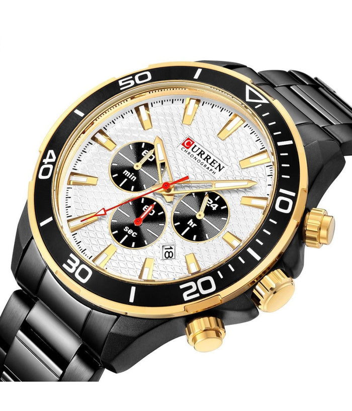 Orologio Polso Curren 8309 Uomo Analogico Quarzo Moderno Nero Quad Bianco         