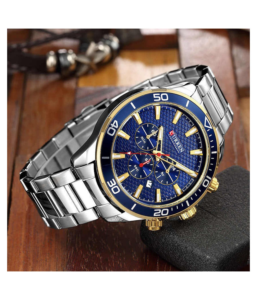 Orologio Polso Curren 8309 Uomo Analogico Quarzo Moderno Silver Quad Blu         