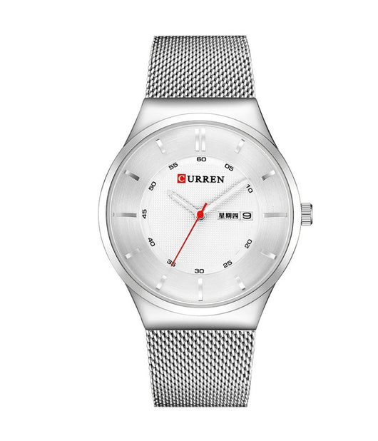 Orologio Polso Curren 8311 Analogico Quarzo Data Maglia Milano Silver         