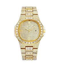 Orologio Polso Donna Acciaio Moda Brillantini Strass Calendario Analogico Dorato         