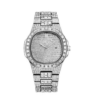 Orologio Polso Donna Acciaio Moda Brillantini Strass Calendario Analogico Silver         
