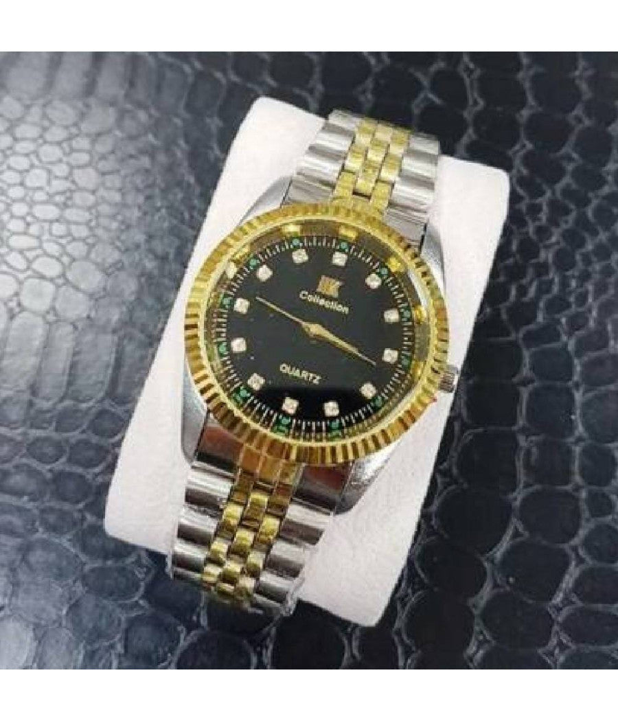 Orologio Polso Ik Collection Uomo Donna Analogico Quarzo Silver Oro Fondo Nero         