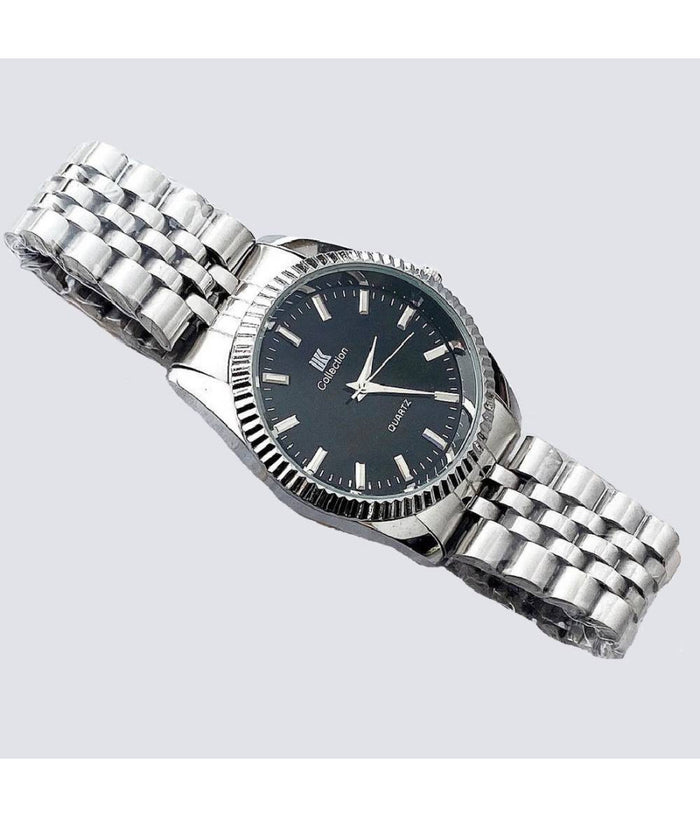Orologio Polso Ik Collection Uomo Donna Analogico Quarzo Silver Quadrante Nero         