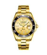 Orologio Polso Longbo 80430g Uomo Quarzo Impermeabile Data Elegante Dorato Nero         