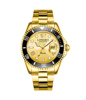 Orologio Polso Longbo 80430g Uomo Quarzo Impermeabile Data Elegante Dorato Nero         