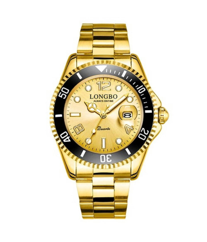 Orologio Polso Longbo 80430g Uomo Quarzo Impermeabile Data Elegante Dorato Nero         