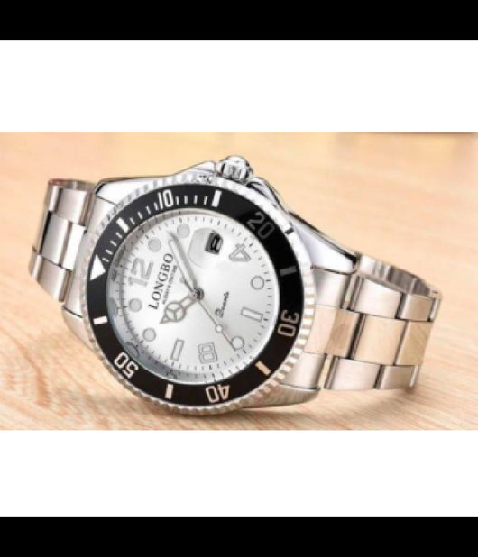 Orologio Polso Longbo 80430g Uomo Quarzo Impermeabile Data Elegante Silver Nero         