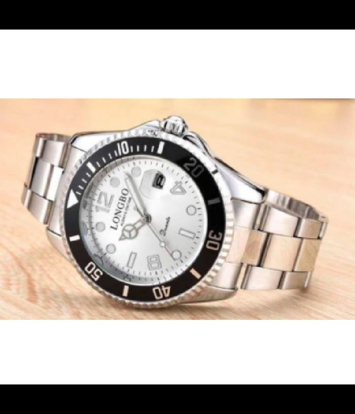 Orologio Polso Longbo 80430g Uomo Quarzo Impermeabile Data Elegante Silver Nero         