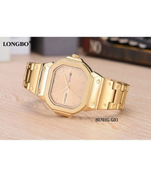 Orologio Polso Longbo 80703g Uomo Quarzo Data Analogico Acciaio Elegante Dorato         