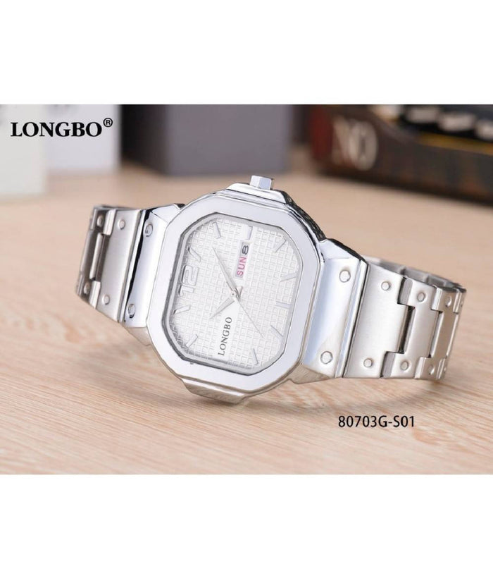 Orologio Polso Longbo 80703g Uomo Quarzo Data Analogico Acciaio Elegante Silver         