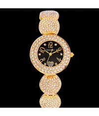 Orologio Polso Sousou S6097 Donna Cuore Brillantini Movimento Quarzo Dorato Nero         