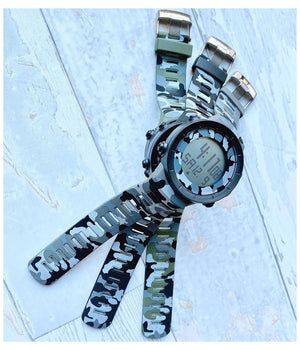 Orologio Polso Sportivo Uomo Digitale Data Allarme Camouflage Verde Grigio Nero         