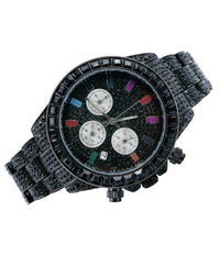 Orologio Polso Unisex Quarzo Acciaio Calendario Diamond Brillantini Strass Nero         