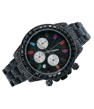 Orologio Polso Unisex Quarzo Acciaio Calendario Diamond Brillantini Strass Nero         