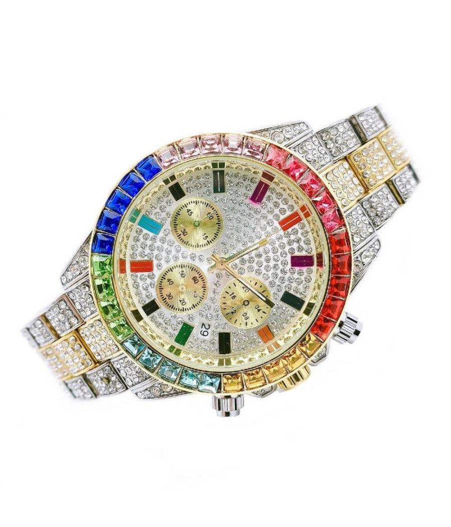 Orologio Polso Unisex Quarzo Acciaio Diamond Strass Silver Oro Ghiera Colorata         