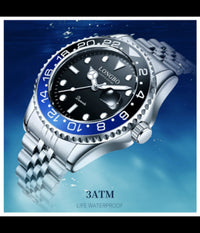 Orologio Polso Uomo Acciaio Quarzo Silver Blu Nero Nautica Mare Longbo Subacqueo         