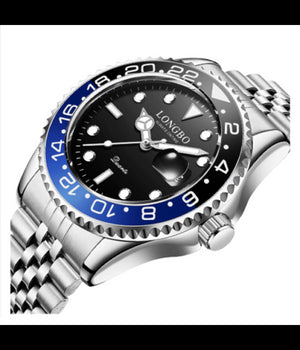 Orologio Polso Uomo Acciaio Quarzo Silver Blu Nero Nautica Mare Longbo Subacqueo         