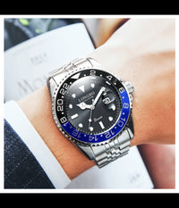 Orologio Polso Uomo Acciaio Quarzo Silver Blu Nero Nautica Mare Longbo Subacqueo         