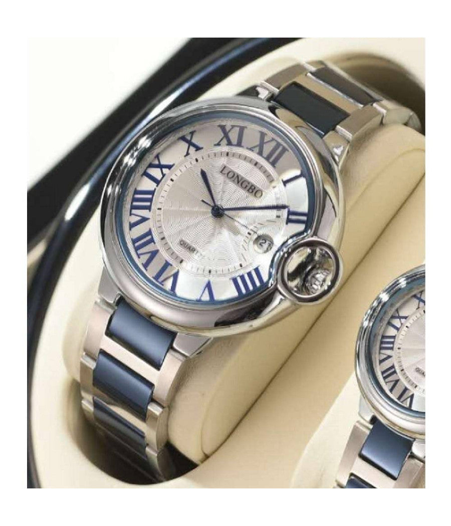 Orologio Polso Uomo Donna Longbo 80771 Quarzo Calendario Impermeabile Silver Blu         