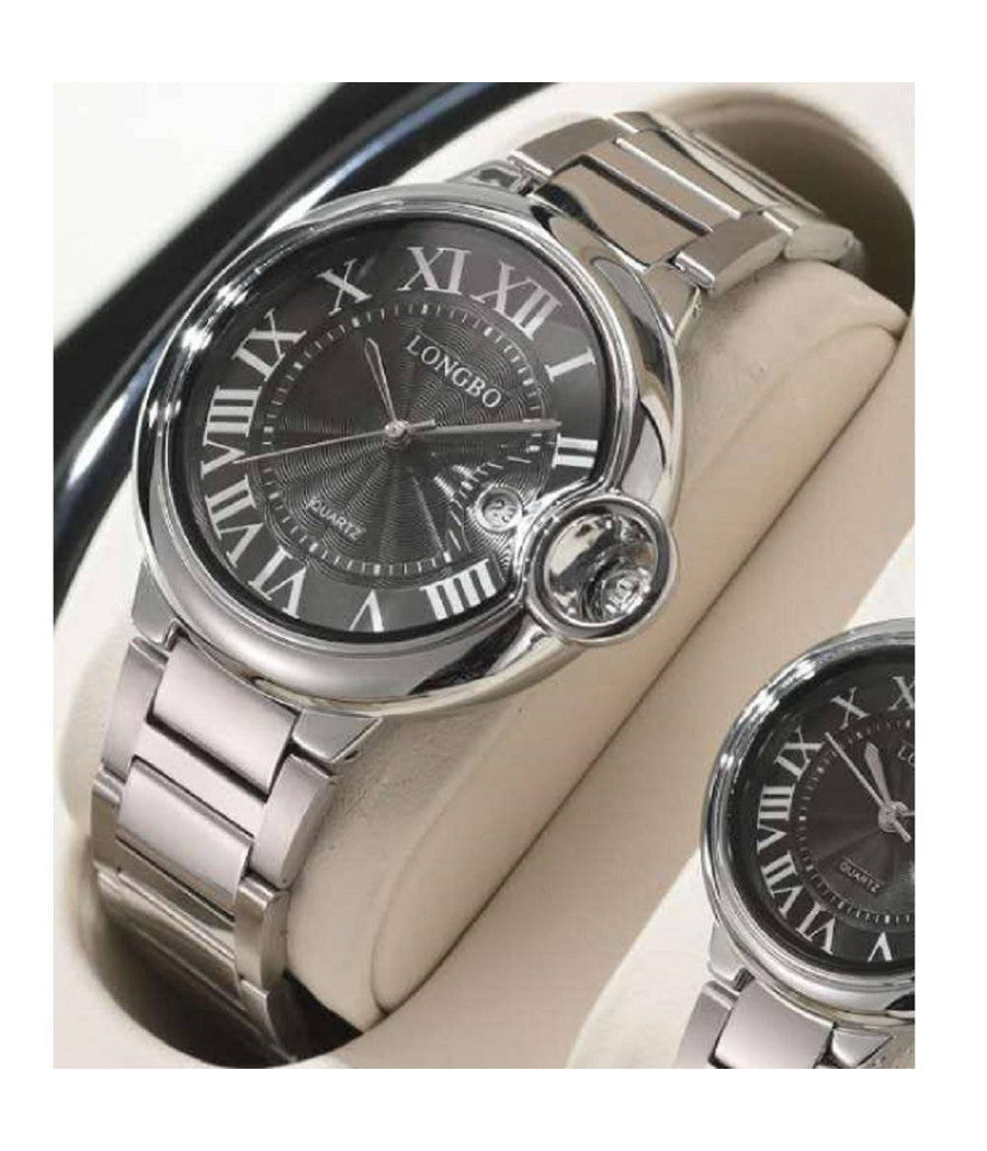 Orologio Polso Uomo Donna Longbo 80771 Quarzo Calendario Impermeabile Silver Nero         