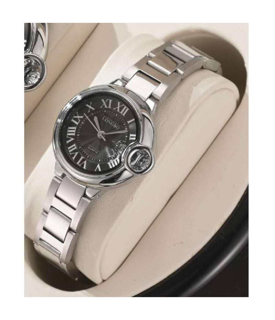 Orologio Polso Uomo Donna Longbo 80771 Quarzo Calendario Impermeabile Silver Nero    -donna    -