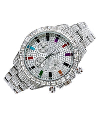 Orologio Polso Uomo Donna Quarzo Acciaio Data Diamond Strass Brillantini Silver         