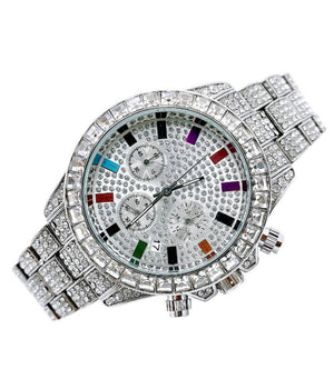 Orologio Polso Uomo Donna Quarzo Acciaio Data Diamond Strass Brillantini Silver         