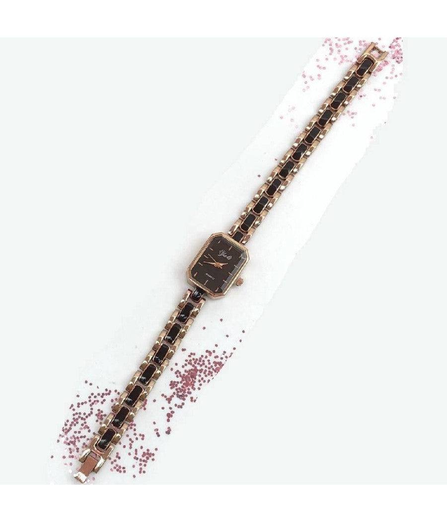 Orologio Polso Yaki Donna Analogico Quarzo Acciaio Moda Oro Rosa Nero Bracciale         