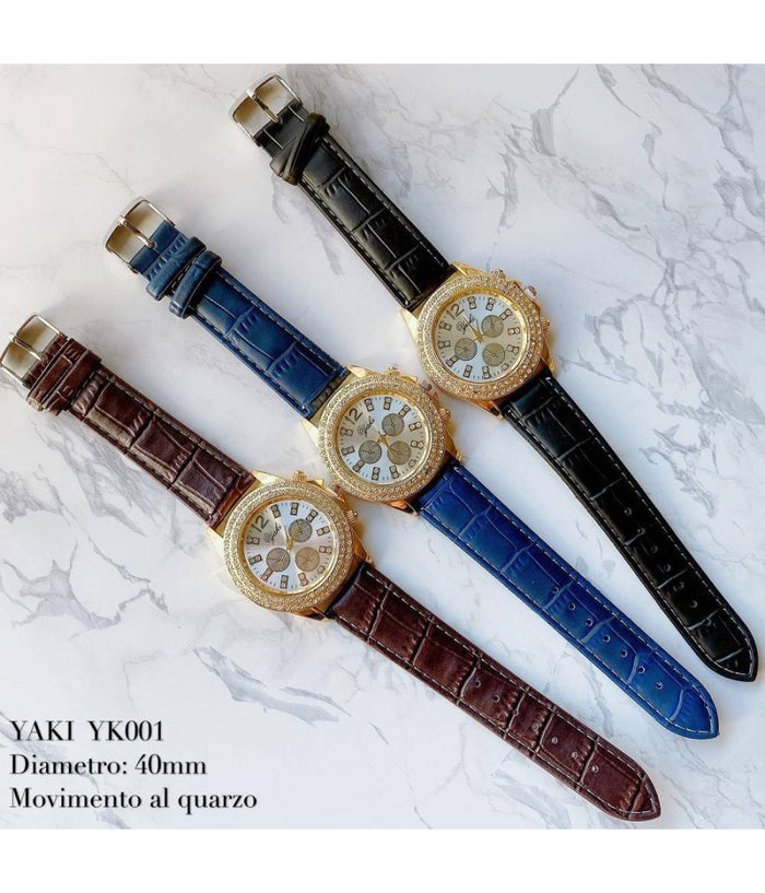 Orologio Polso Yaki Yk001 Donna Analogico Quarzo Pelle Cassa Dorata Brillantini         