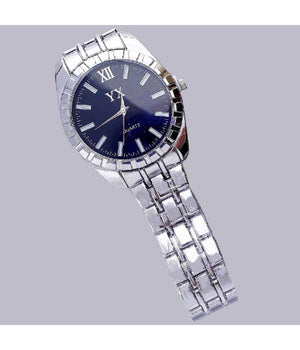 Orologio Polso Yx Uomo Classico Elegante Analogico Quarzo Silver Quadrante Blu         