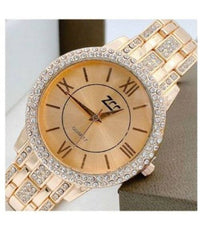 Orologio Polso Zcc 13 Donna Moda Quarzo Acciaio Brillantini Oro Rosa Fondo Rosa         