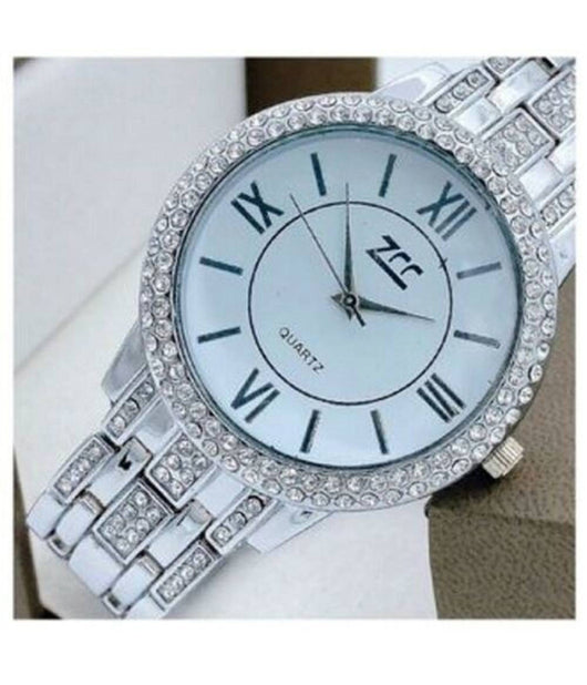Orologio Polso Zcc 13 Donna Quarzo Acciaio Brillantini Moda Silver Fondo Bianco         