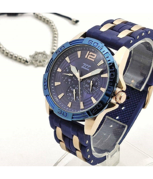 Orologio Polso Zcc 1863 Uomo Quarzo Elegante Moda Casual Blu Dorato         