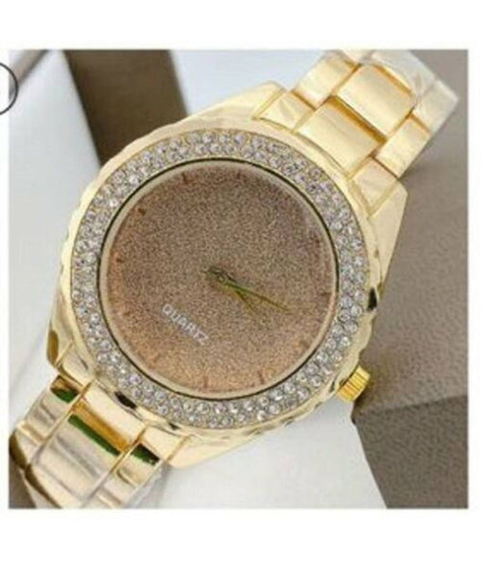 Orologio Polso Zcc 20 Donna Movimento Quarzo Acciaio Moda Brillantini Dorato Oro         