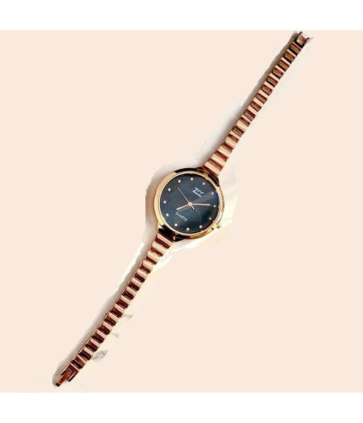 Orologio Polso Zcc Donna Analogico Quarzo Acciaio Moderno Fashion Oro Rosa Nero         