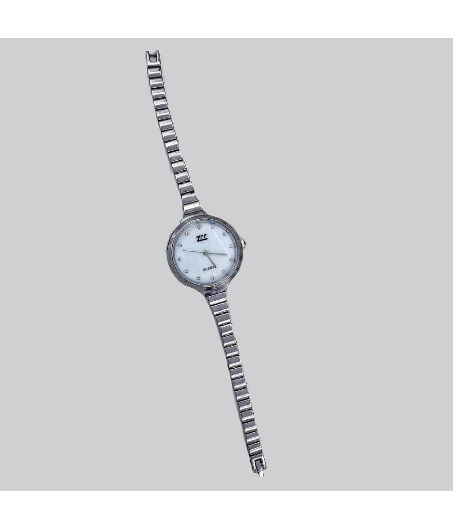 Orologio Polso Zcc Donna Analogico Quarzo Acciaio Moderno Fashion Silver Bianco         