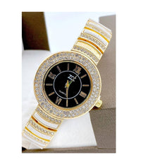 Orologio Polso Zcc Donna Quarzo Acciaio Analogico Brillantini Dorato Nero Bianco         