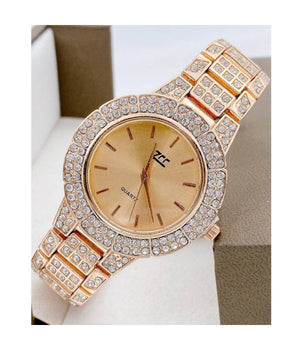 Orologio Polso Zcc Donna Quarzo Acciaio Moda Brillantinato Rosa Quadrante Rosa         