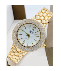 Orologio Polso Zcc Donna Quarzo Acciaio Moda Brillantini Analogico Dorato Bianco         
