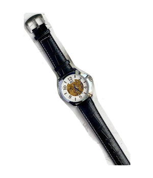 Orologio Polso Zcc G8239 Uomo Automatico Cinturino Pelle Casual Nero Silver Bianco         