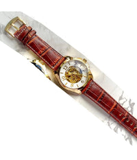 Orologio Polso Zcc G8239 Uomo Automatico Cinturino Pelle Marrone Bianco Dorato         