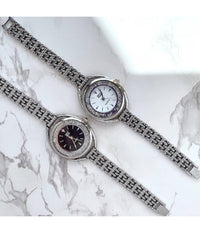 Orologio Polso Zcc Quarzo Donna Analogico Acciaio Bracciale Silver Brillantini         