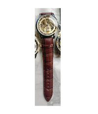 Orologio Polso Zcc Romani Uomo Silver Automatico Cinturino Pelle Marrone Dorato         